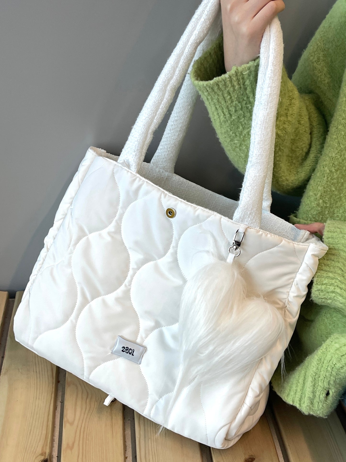 "Loop the Loop" White padded Two Sided Tote Bag