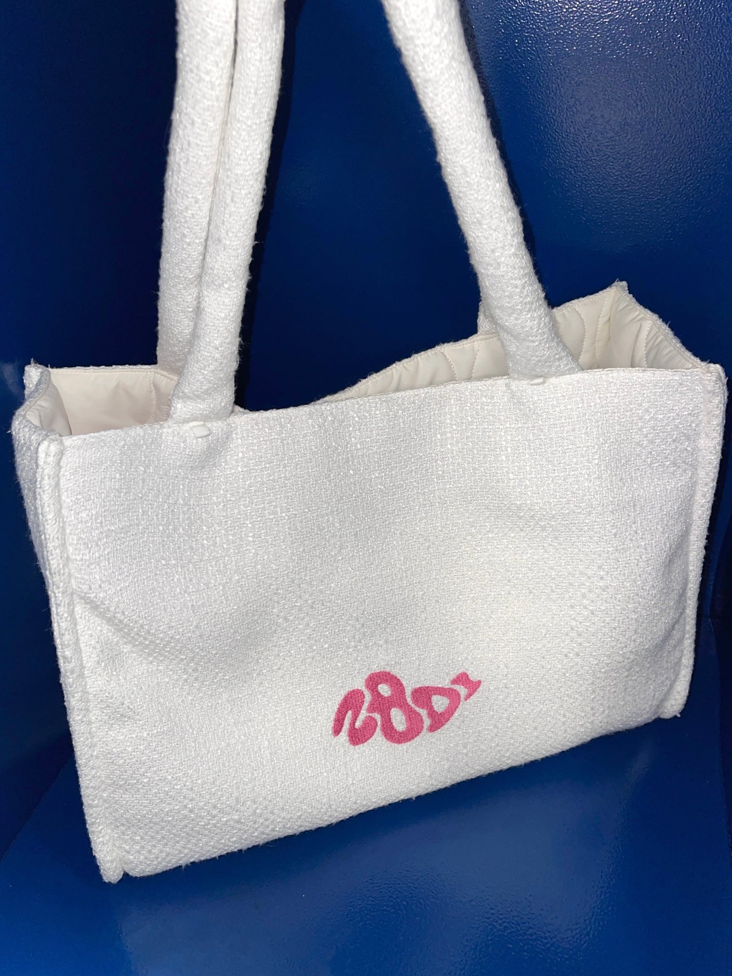 "Loop the Loop" White padded Two Sided Tote Bag